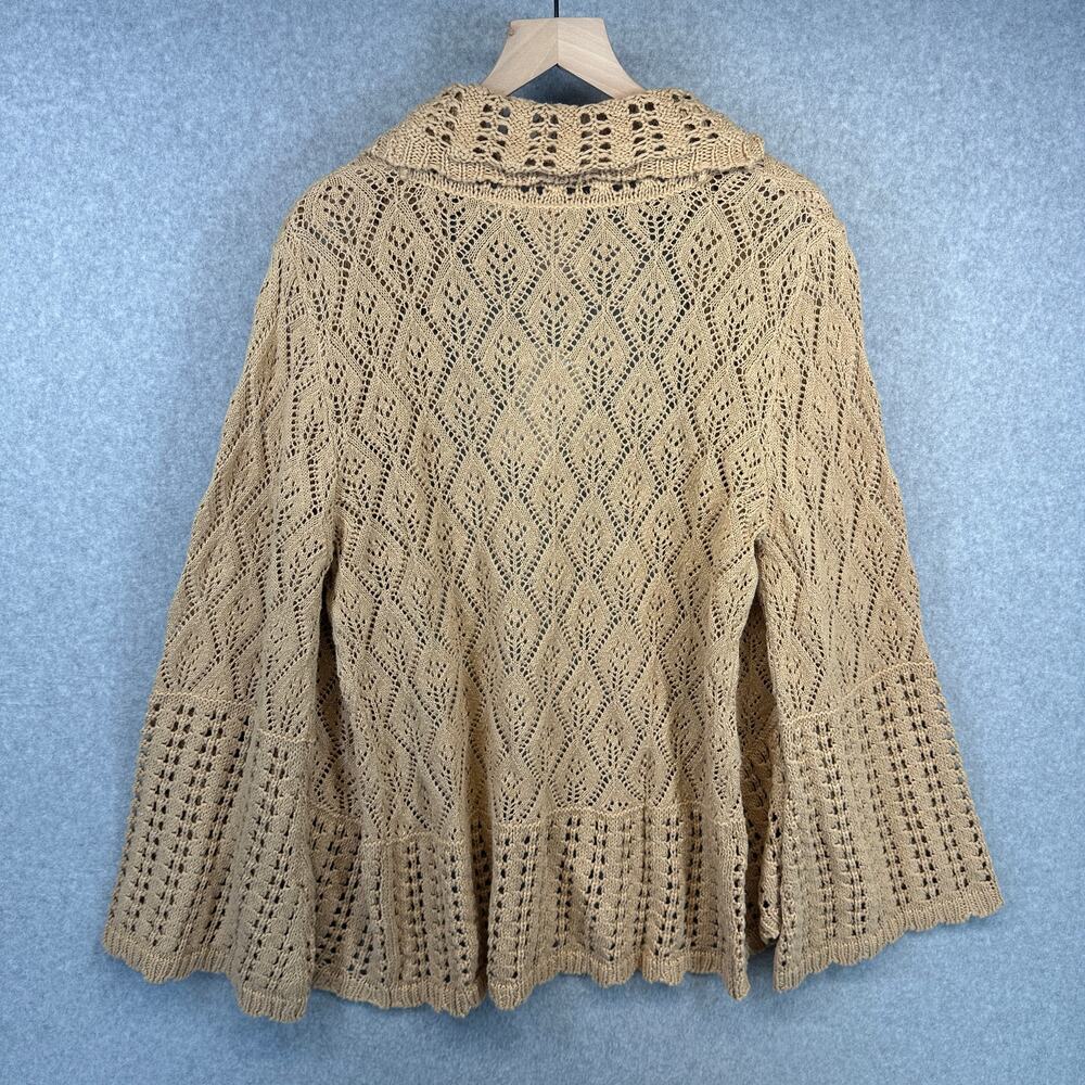 Vintage Antthony Original Sweater Womens Small Tan Crochet One-Button Cardigan - Picture 2 of 16